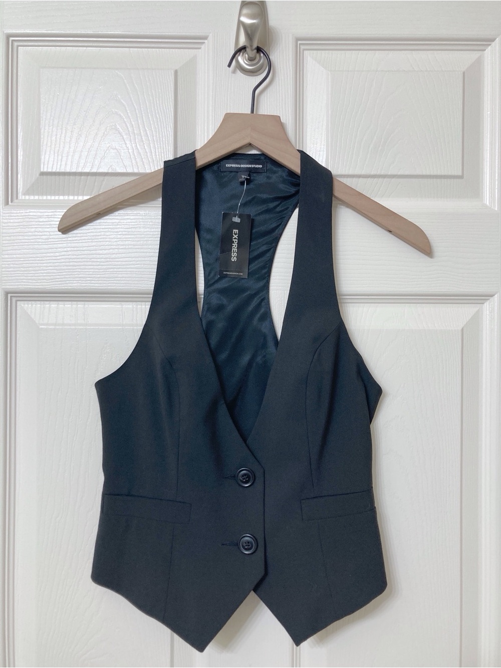Express Women’s Black Tailored Racerback Tuxedo Suit Vest 4 Office Modern Preppy
